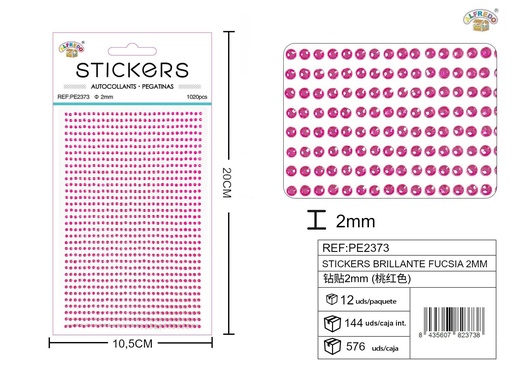 [PE2373] Pegatinas brillantes fucsias 2 mm, 1020 piezas 10 x 20 cm - Decoración