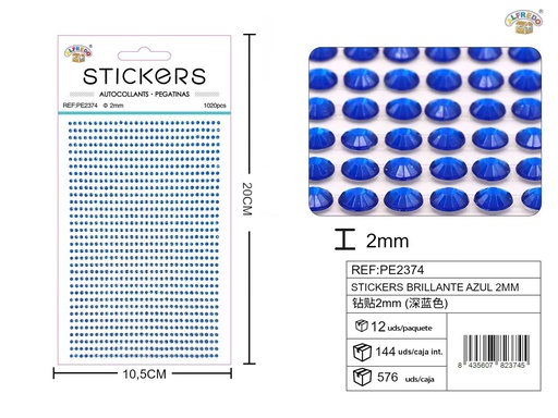 [PE2374] Pegatinas brillantes azul oscuro 2 mm, 1020 piezas 10 x 20 cm - Decoración