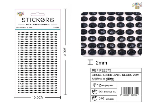 [PE2375] Pegatinas brillantes negras 2 mm, 1020 piezas 10 x 20 cm - Decoración