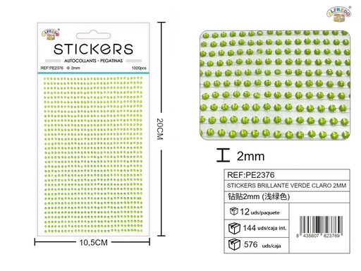 [PE2376] Pegatinas brillantes verde claro 2 mm, 1020 piezas 10 x 20 cm - Decoración