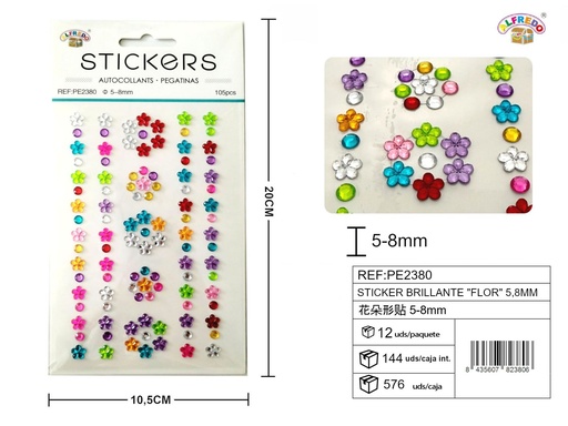 [PE2380] Sticker brillante "flor" 5.8mm 10.5x20cm para manualidades y decoración