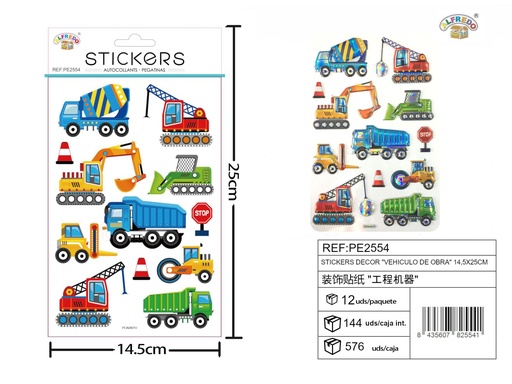 [PE2554] Stickers decorativos "vehículo de obra" 14.5x25cm para manualidades