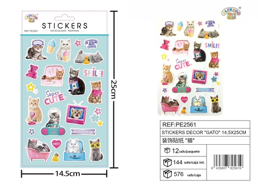 [PE2561] Stickers decorativos "gato" 14.5x25cm