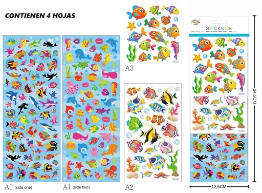 [PE2570] Stickers decorativos "peces" 4 hojas 12.5x34.5cm