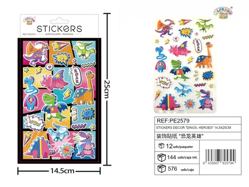 [PE2579] Pegatinas decorativas "Dinos Heroes" 14.5x25cm para manualidades