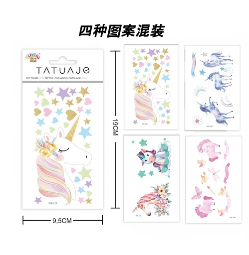 [TA2606] Stickers tatuajes unicornio 9.5x19cm