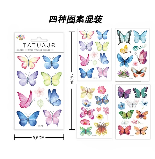 [TA2608] Stickers tatuajes temporales de mariposa 9.5x19cm