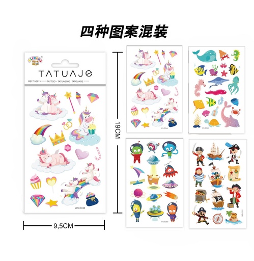 [TA2613] Stickers tatuajes unicornio 9.5x19cm para niños