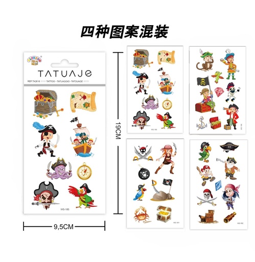 [TA2616] Stickers tatuajes pirata 9.5x19cm para niños y adultos