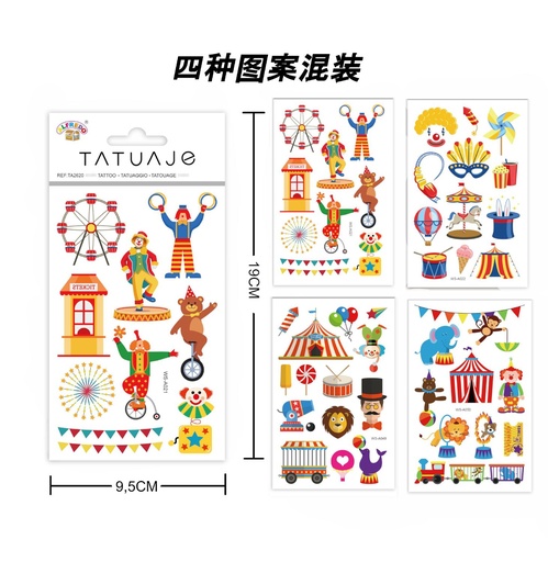 [TA2620] Stickers de tatuajes circo 9.5x19cm - Tatuajes temporales