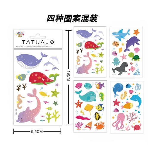 [TA2622] Stickers tatuajes temporales "ballena" 9,5x19cm para decoración corporal