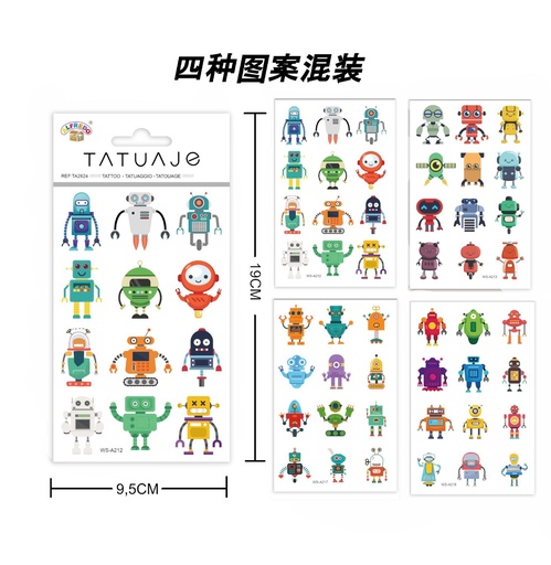 [TA2624] Stickers tatuajes robot 9.5x19cm para niños