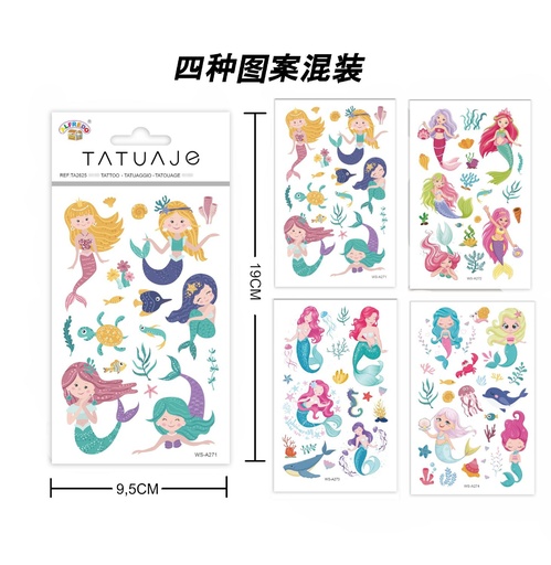 [TA2625] Stickers tatuajes de sirena 9.5x19cm para decoración corporal