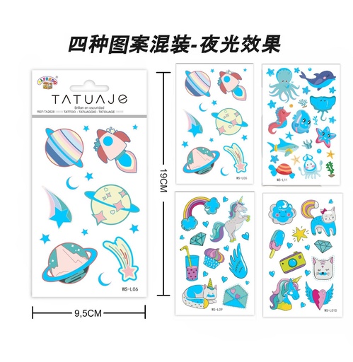 [TA2628] Pegatinas tatuajes fluorescentes 9.5x19cm para decoración corporal