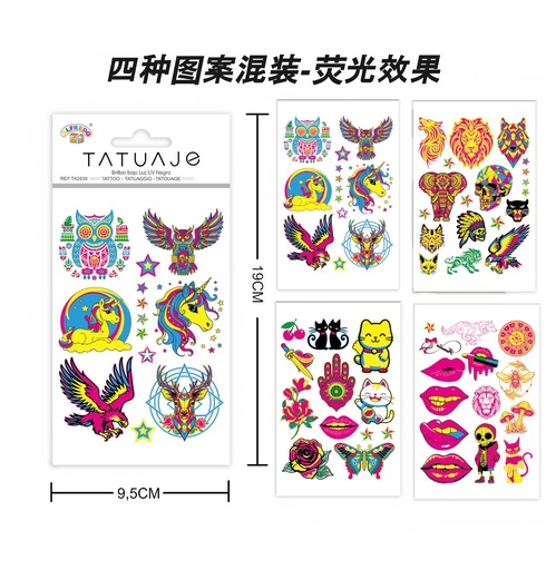 [TA2639] Stickers Tatuajes Color Neón 9.5x19 cm - Adhesivos infantiles