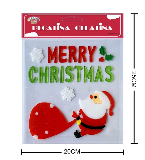 [NV9476] Decoración gel Navidad "Merry Christmas" 20x25cm para ventanas y vitrinas