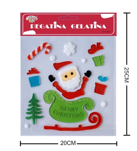 [NV9480] Decoración en gelatina de Navidad "Papá Noel en Trineo" 20x25cm para ventanas