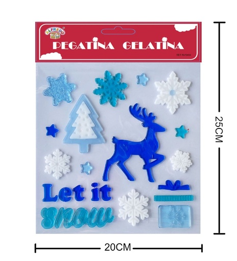 [NV9484] Decoración de gelatina de Navidad "Reno y Copo de Nieve" 20x25cm pegatinas