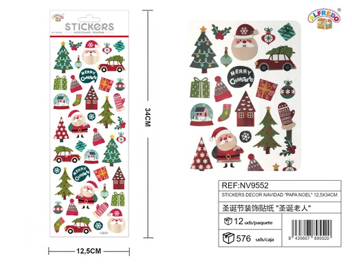 [NV9552] Stickers decorativos Navidad "Papá Noel" 12.5x34cm para fiestas