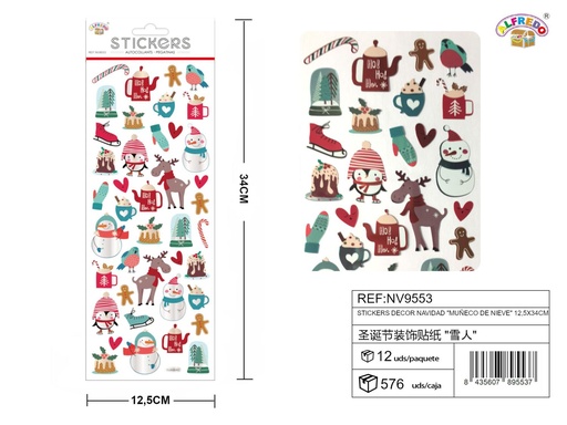 [NV9553] Stickers decorativos de Navidad "Muñeco de Nieve" 12.5x34cm para decoración navideña