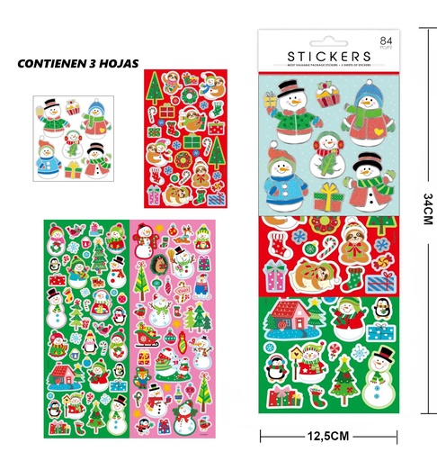 [NV9555] Stickers para regalo de Navidad 3 hojas 12.5x34cm