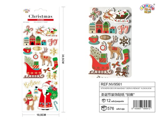 [NV9561] Stickers decorativos de Navidad "Ciervo Renos" 10.5x30.5cm