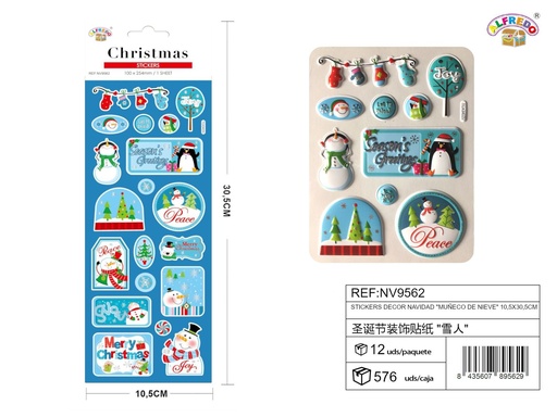 [NV9562] Stickers decor navidad "muñeco de nieve" 10.5x30.5 cm - Artículos navideños