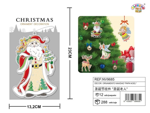 [NV9685] Decor. ornamento navidad "papá noel" 13.2x23 cm - Adornos navideños