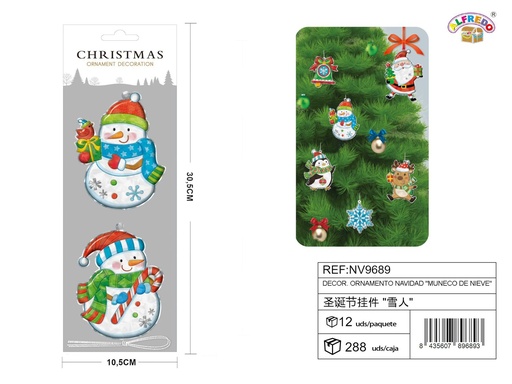[NV9689] Decor. ornamento navidad "muñeco de nieve" 10.5x30.5 cm - Adornos navideños