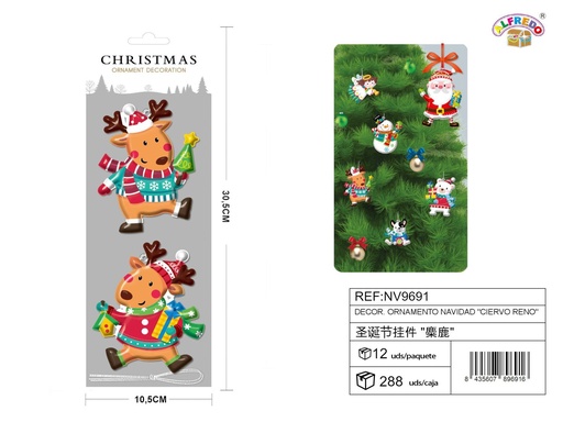 [NV9691] Decor. ornamento navidad "ciervo reno" 10.5x30.5 cm - Adornos navideños