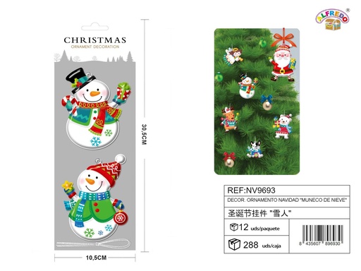 [NV9693] Decor. ornamento navidad "muñeco de nieve" 10.5x30.5 cm - Adornos navideños