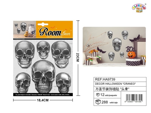 [HA9739] Decoración Halloween "Cráneo" 18.5x23cm para fiestas y eventos