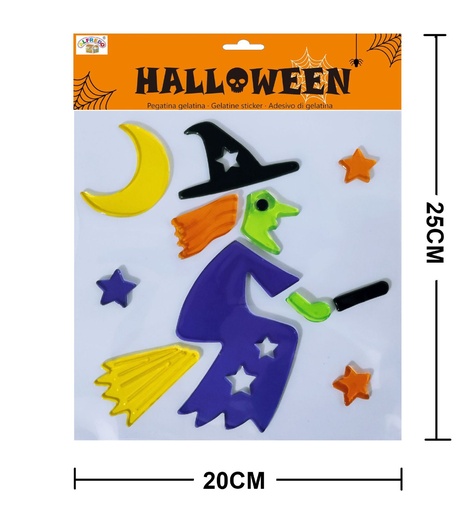 [HA9769] Decoración gelatina Halloween "bruja" 20x25cm