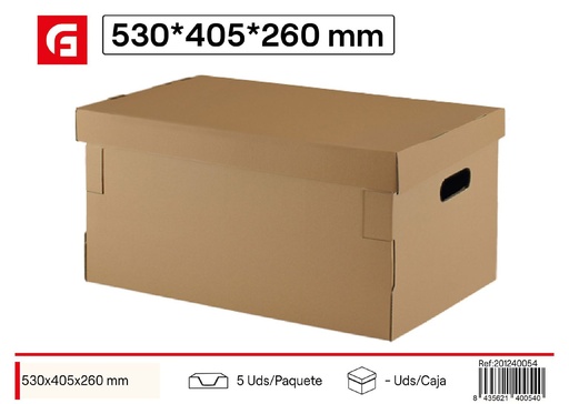 [201240054] Caja de cartón con tapa 530x405x260mm para almacenamiento