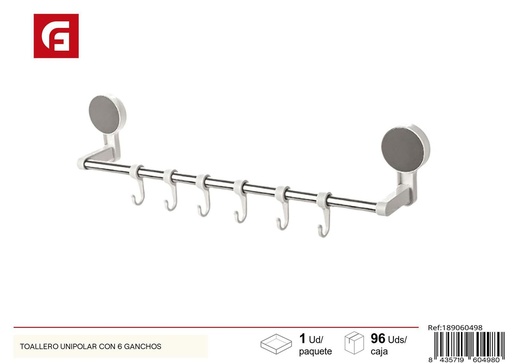 [189060498] Toallero unipolar con 6 ganchos para baño