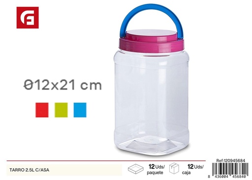 [120945684] Tarro plástico con asa 2.5L almacenamiento cocina