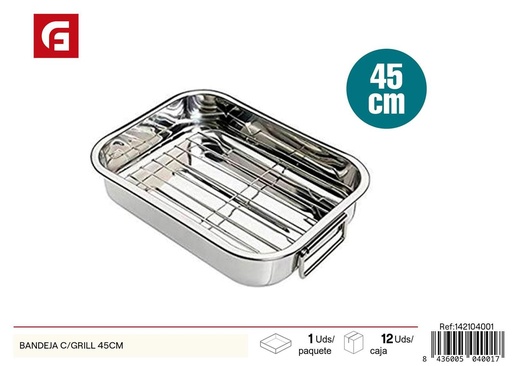 [142104001] Bandeja de acero inoxidable con grill 45cm para cocina