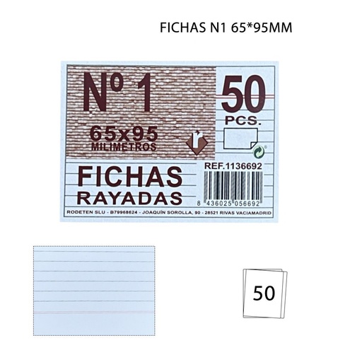 [A000727] Fichas N1 65x95mm para organización y archivo