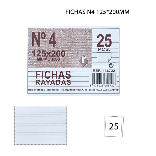 [A000730] Fichas N4 125x200 mm - Suministros de oficina