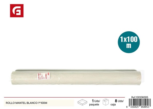 [130106005] Rollo de mantel blanco desechable 1x100m para fiestas