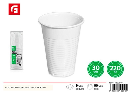 [114222010] Vaso irrompible blanco 220cc PP 30uds