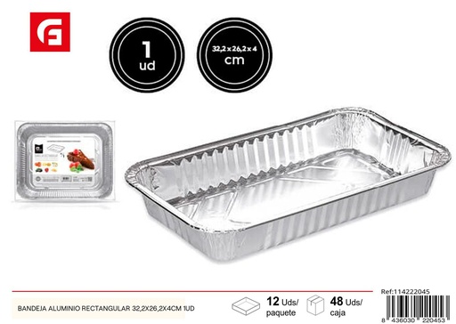 [114222045] Bandeja de aluminio rectangular 32.2x26.2x4cm desechable