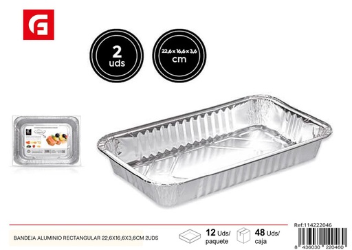 [114222046] Bandeja de aluminio rectangular 22.6x16.6x3.6 cm 2UD - Utensilios desechables