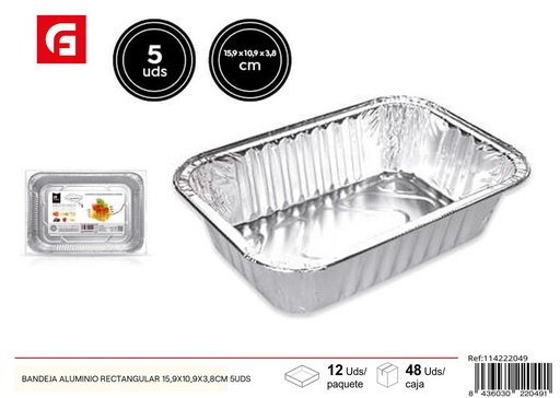 [114222049] Bandeja rectangular de aluminio 15.9x10.9x3.8cm 5 unidades - Utensilios desechables