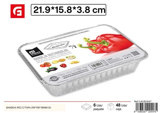 [14182447] Bandeja de aluminio con tapa rectangular 21.9X15.8X3 cm - Utensilios desechables
