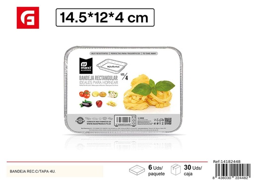 [14182448] Bandeja de aluminio con tapa rectangular 14.5X12X4 cm - Utensilios desechables