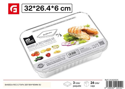 [14182025] Bandeja de aluminio con tapa rectangular 32x26.4x6cm 250ml para alimentos