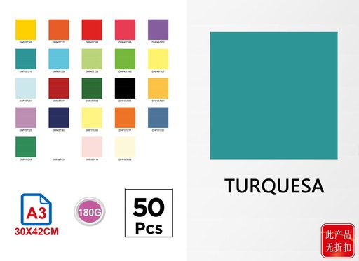 [DHP457219] Cartulina A3 180gr turquesa p/50 para manualidades