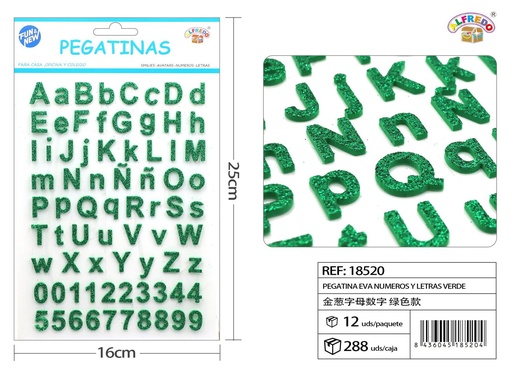 [18520] Pegatina EVA números y letras 15x20cm verde para manualidades