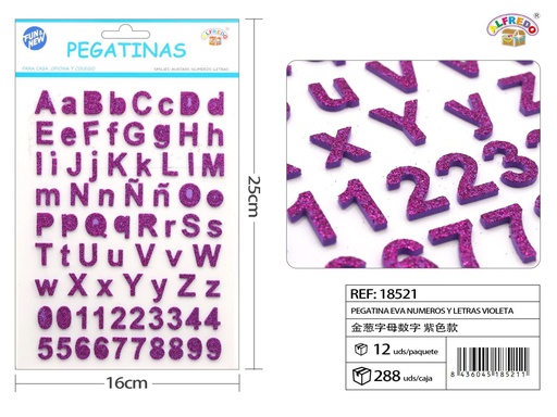 [18521] Pegatina EVA números y letras 15x20cm violeta para manualidades